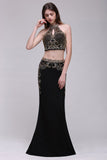 Niulatu Crystal Halter Black Two Pieces Prom HZ1007