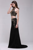 Niulatu Crystal Halter Black Two Pieces Prom HZ1007