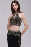 Niulatu Crystal Halter Black Two Pieces Prom HZ1007