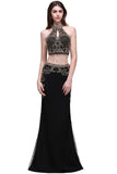 Niulatu Crystal Halter Black Two Pieces Prom HZ1007
