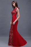 Niulatu Round Neck Applique Floor-Length Burgundy Prom HZ1007