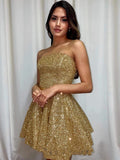Niulatu Short A-line Strapless Sequined Prom Homecoming HZ1007