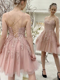 Niulatu A-line Strapless Spaghetti Straps Tulle Lace Backless Formal Prom Homecoming HZ1007