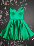 Niulatu A-line V Neck Satin Homecoming Prom Dresses Green Formal Graduation Evening HZ1007