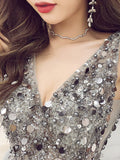 Niulatu A-line V-neck Tulle Beading Backless Prom Homecoming HZ1007