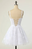 Niulatu A-line V-neck Tulle Lace Backless Prom Dress white Homecoming HZ1007