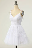 Niulatu A-line V-neck Tulle Lace Backless Prom Dress white Homecoming HZ1007