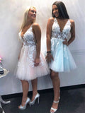 Niulatu A-line V-neck Tulle Lace Backless Prom Homecoming HZ1007