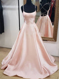 Niulatu A-line Spaghetti Straps Backless Satin Prom Formal Graduation Evening HZ1007