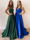 Niulatu Long A Line V Neck Satin Backless Prom Formal Graduation Evening HZ1007