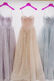 Spaghetti Straps Light Blue Sequin A-line Formal HZ0308