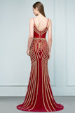 Niulatu V-neck Mermaid Floor Length Beading Tulle Prom HZ1007