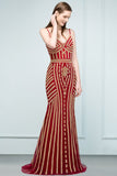 Niulatu V-neck Mermaid Floor Length Beading Tulle Prom HZ1007