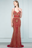 Niulatu V-neck Mermaid Floor Length Beading Tulle Prom HZ1007