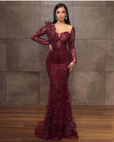 Niulatu Burgundy Long Mermaid Sweetheart Lace Tulle Formal Evening HZ1007