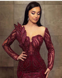 Niulatu Burgundy Long Mermaid Sweetheart Lace Tulle Formal Evening HZ1007