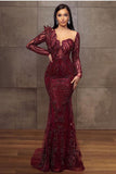 Niulatu Burgundy Long Mermaid Sweetheart Lace Tulle Formal Evening HZ1007