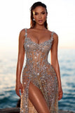 Niulatu Long A-line Sequined Beading Sleeveless Prom Dress with HZ1007