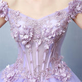 Niulatu purple tulle lace long prom dress, sweet 16 dress HZ0113