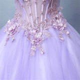 Niulatu purple tulle lace long prom dress, sweet 16 dress HZ0113
