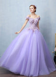 Niulatu purple tulle lace long prom dress, sweet 16 dress HZ0113