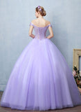 Niulatu purple tulle lace long prom dress, sweet 16 dress HZ0113
