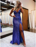 Niulatu Trumpet Prom Dresses Sparkle Shine Dress Formal Wedding Party Sweep Brush Train Sleeveless V Neck Sequined Backless with Glitter HZ1007