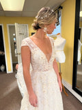 Niulatu v neck tulle applique long prom dress HZ0113