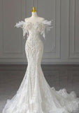 Niulatu Off The Shoulder White Lace Bridal Dress Wedding dress With Ruffles HZ1110