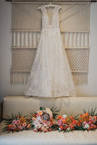 Niulatu v neck tulle applique long prom dress HZ0113