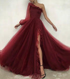 Niulatu tulle prom dress one shoulder evening dress HZ1007