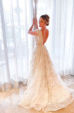 Niulatu v neck tulle applique long prom dress HZ0113
