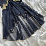 Niulatu High Low Straps Black Chiffon Lace Prom Dresses Ruffles Evening Dress HZ1110