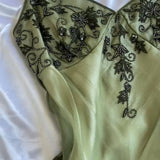 Niulatu A Line Spaghetti Straps Green Tea Length Prom Dresses Evening Dress HZ1110