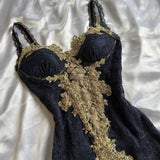 Niulatu High Low Straps Black Chiffon Lace Prom Dresses Ruffles Evening Dress HZ1110