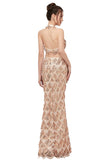 Niulatu Halter Mermaid Long Sequined Patterns Champagne Prom HZ1007