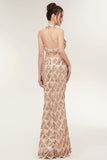 Niulatu Halter Mermaid Long Sequined Patterns Champagne Prom HZ1007