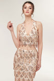 Niulatu Halter Mermaid Long Sequined Patterns Champagne Prom HZ1007