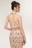Niulatu Halter Mermaid Long Sequined Patterns Champagne Prom HZ1007