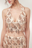 Niulatu Halter Mermaid Long Sequined Patterns Champagne Prom HZ1007