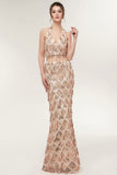 Niulatu Halter Mermaid Long Sequined Patterns Champagne Prom HZ1007
