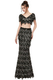 Niulatu Mermaid V-neck Short Sleeves Long Sequined Black Prom HZ1007
