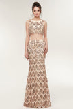 Niulatu Sleeveless Mermaid Floor Length Sequined Champagne Prom HZ1007