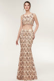 Niulatu Sleeveless Mermaid Floor Length Sequined Champagne Prom HZ1007