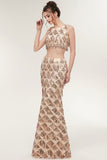Niulatu Sleeveless Mermaid Floor Length Sequined Champagne Prom HZ1007