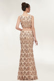 Niulatu Sleeveless Mermaid Floor Length Sequined Champagne Prom HZ1007