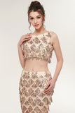Niulatu Sleeveless Mermaid Floor Length Sequined Champagne Prom HZ1007