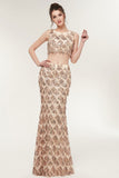 Niulatu Sleeveless Mermaid Floor Length Sequined Champagne Prom HZ1007