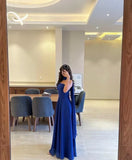 Classy A line Strapless Royal Blue Chiffon Long Prom Gown Summer Wedding Guest Dress Bridal Guest Dresses Wedding Outfits For Guest HZ1214