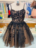 Niulatu Short A-line Sweetheart Spaghetti Straps Tulle Lace Formal Prom Homecoming HZ1007